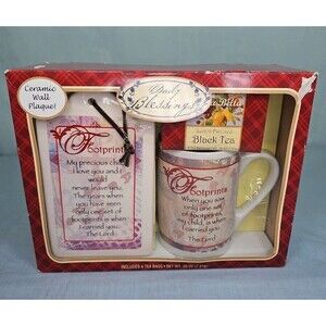 Tea Coffee Cup Daily Blessings Bible Scripture Plaque Gift Set Baby Footprints
